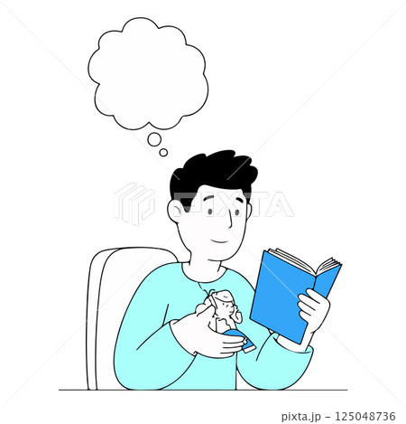 Man Reading Book with Thought Bubble Man Reading Book with Thought Bubble 125048736