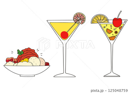 Dessert and Cocktails Illustration 125048759