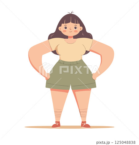 Cartoon Woman with Hands on Hips 125048838