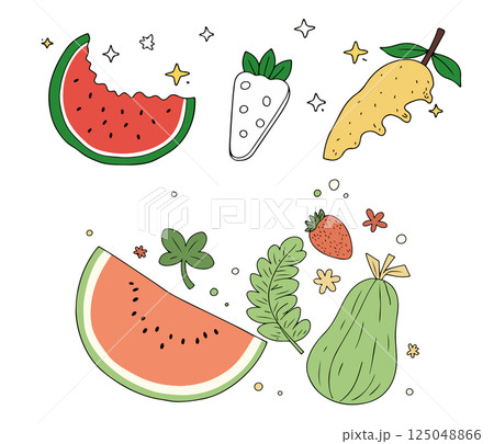 Cartoon Fruit and Plant Collection 125048866