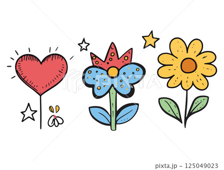 Doodle Flowers and Heart 125049023