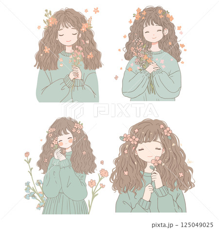 Cute Girls with Flowers 125049025