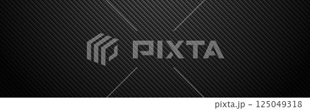 Carbon fiber texture with realistic shadow effect. Dark composite material. Wide industrial material for poster or banner. Black diagonal cloth. Vector illustration 125049318