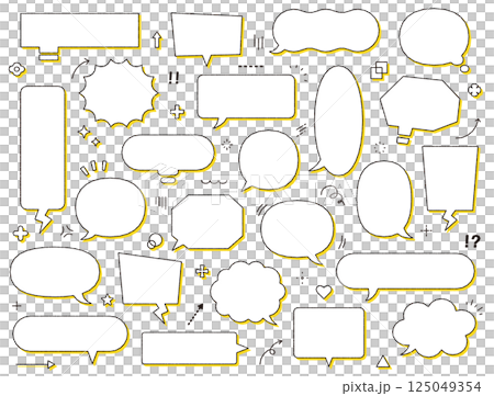 Shaded speech bubble set, variation, line drawing, simple, illustration, vector, pen drawing, multiple, yellow Shaded speech bubble set, variation, line drawing, simple, illustration, vector, pen drawing, multiple, yellow 125049354