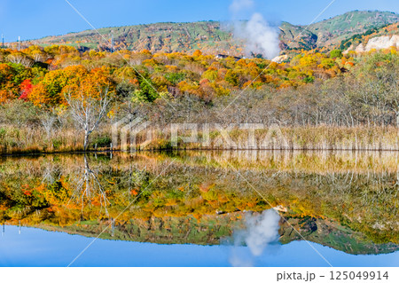 岩手 紅葉に染まる八幡平　～水鏡の赤沼～ 125049914