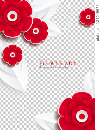 抽象的な赤い花(薔薇・椿・牡丹など)のペーパークラフト風イラスト｜背景素材アートシリーズ 125049979