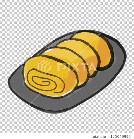 皿に盛られた卵焼きのゆるいイラスト 125049996