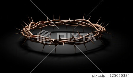 Crown of thorns on a dark background. Symbol of Christianity, sacrifice, and suffering. Crown of thorns on a dark background. Symbol of Christianity, sacrifice, and suffering. 125050384