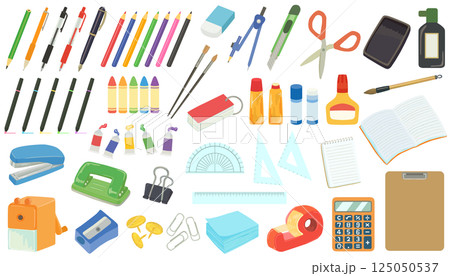 文房具のイラストセット ベクター素材 文房具のイラストセット ベクター素材 125050537
