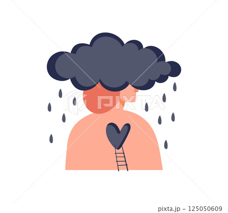 Childhood psychological trauma concept, depressed woman with sad thoughts, unhappy love, failed relationship, divorce. Abstract Flat vector illustration. 125050609