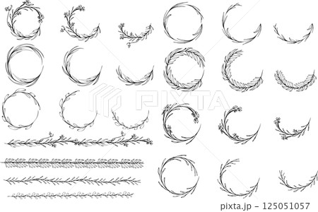 クラシカルな丸い飾り・葉っぱビンテージデザイン装飾イラストセット クラシカルな丸い飾り・葉っぱビンテージデザイン装飾イラストセット 125051057