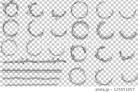 クラシカルな丸い飾り・葉っぱビンテージデザイン装飾イラストセット クラシカルな丸い飾り・葉っぱビンテージデザイン装飾イラストセット 125051057