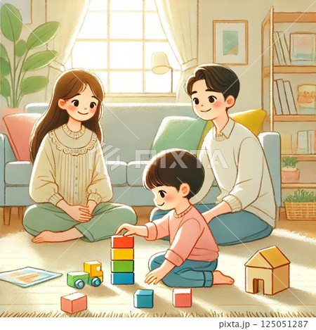積み木で遊ぶ親子 125051287