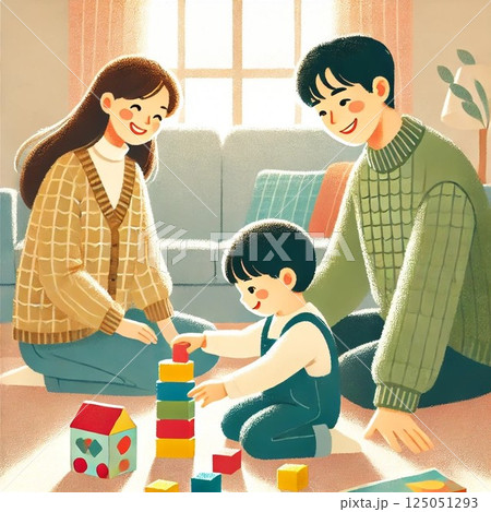 積み木で遊ぶ親子 125051293