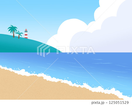 青い空と青い海の風景イラスト 125051529