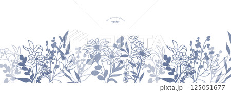 草木の線画。草木と花のベクターイラスト。草木の飾りフレーム。 125051677