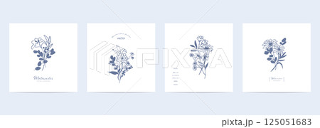 草木の線画。草木と花のベクターイラスト。草木の飾りフレーム。 125051683