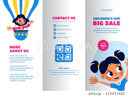 Social Media Brochure Template for Celebrating International Children's Day in Flat Cartoon Style 125053482