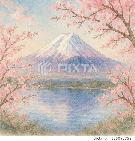 桜咲く、富士山 125053758