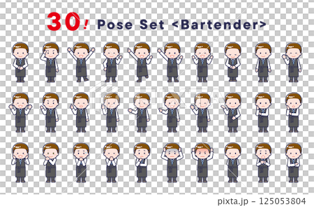 "Bartender" pose illustration set of 30 125053804