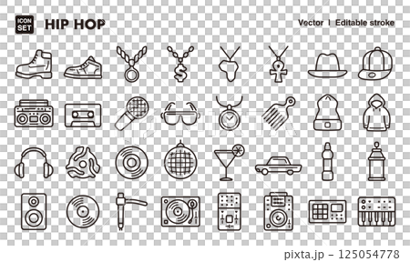 ヒップホップのアイコンイラストセット EPS版は線の太さ等編集可能 ヒップホップのアイコンイラストセット EPS版は線の太さ等編集可能 125054778
