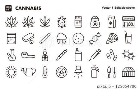 大麻、マリファナのアイコンイラストセット EPS版は線の太さ等編集可能 大麻、マリファナのアイコンイラストセット EPS版は線の太さ等編集可能 125054780