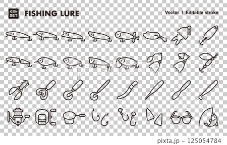 Lure and fishing equipment icon illustration set EPS version can be edited such as line thickness 125054784
