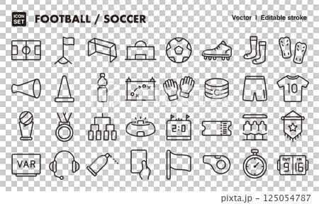 サッカーのアイコンイラストセット　EPS版は線の太さ等編集可能 125054787