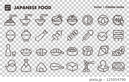 Japanese food icon illustration set EPS version can be edited to change line thickness etc. 125054790