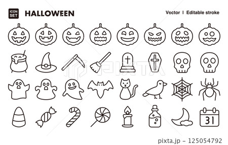 ハロウィンのアイコンイラストセット　EPS版は線の太さ等編集可能 125054792