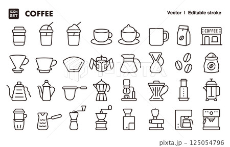 コーヒーのアイコンイラストセット　EPS版は線の太さ等編集可能 125054796