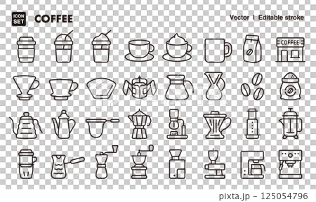 コーヒーのアイコンイラストセット　EPS版は線の太さ等編集可能 125054796