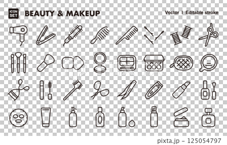 美容化妝工具圖示插圖集EPS版本可編輯改變線條粗細等。 125054797