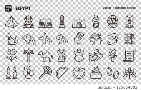 埃及圖示插圖集 EPS 版本可編輯線條粗細等 125054802