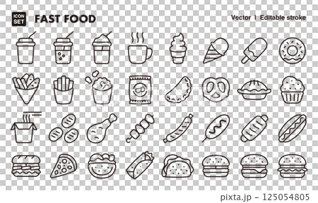 Fast food icon illustration set EPS version can be edited to change line thickness etc. Fast food icon illustration set EPS version can be edited to change line thickness etc. 125054805