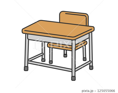 学校の机と椅子（線画カラー）のイラスト 125055066