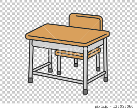 学校の机と椅子（線画カラー）のイラスト 125055066