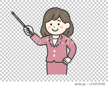 Illustration of a woman in a suit explaining something using a pointer (line drawing color) Illustration of a woman in a suit explaining something using a pointer (line drawing color) 125055090