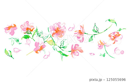 水彩画。水彩タッチのベクターピンクの花イラスト。草木のベクターイラスト。花の切り取りセット。 125055696