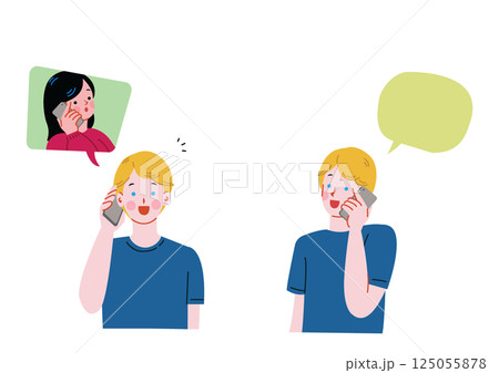 アジア人女性と通話する白人男性 アジア人女性と通話する白人男性 125055878