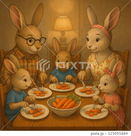 食事をするウサギの親子 食事をするウサギの親子 125055884