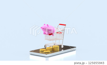 The Pink piggy bank in Shopping cart for Marketing concept 3d Rendering. 125055943