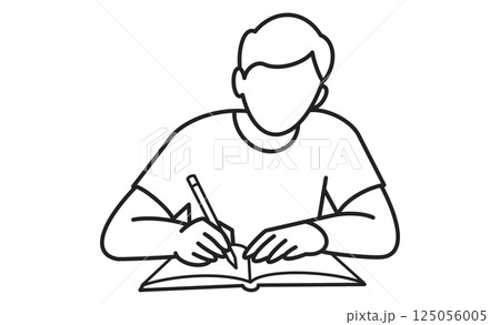 ノートに文字を書く男性の線画イラスト 125056005