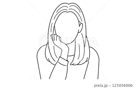 頬杖をつく女性のシンプルな線画イラスト 頬杖をつく女性のシンプルな線画イラスト 125056006