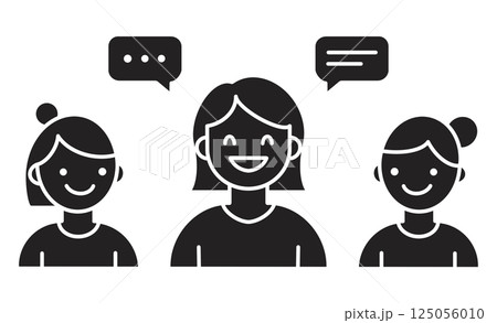 笑顔で会話する3人の女性のアイコンイラスト 125056010