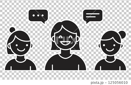 笑顔で会話する3人の女性のアイコンイラスト 125056010