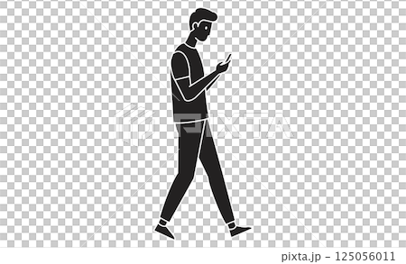 スマートフォンを操作しながら歩く男性の線画イラスト 125056011