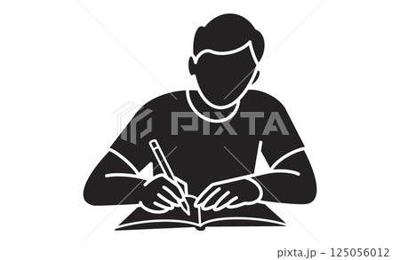 ノートに文字を書く男性の線画イラスト 125056012