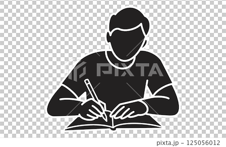 ノートに文字を書く男性の線画イラスト 125056012