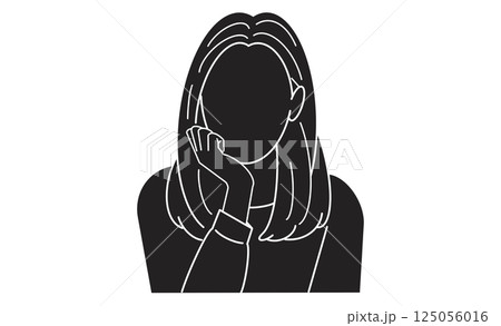 頬杖をつく女性のシンプルな線画イラスト 頬杖をつく女性のシンプルな線画イラスト 125056016